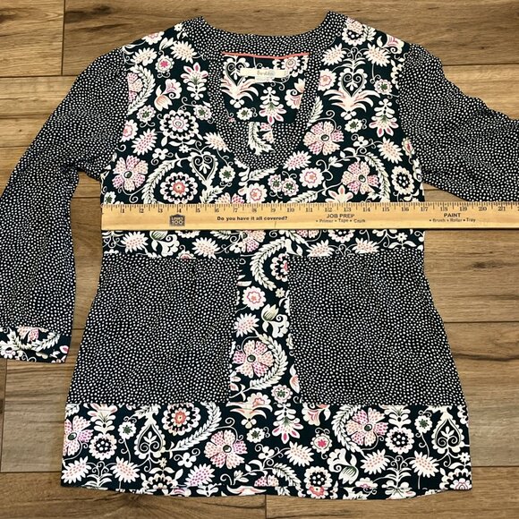 Boden Mollie Mixed Print Blouse SZ 6 Green Floral Polka Dot Pullover 3/4 Sleeve - Picture 6 of 11
